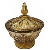 Amber Pressed Glass Lidded Candy Dish 7" H