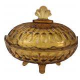 Amber Pressed Glass Footed Covered Dish