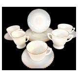White Opalescent Ribbed Glassware Set Gold Trim