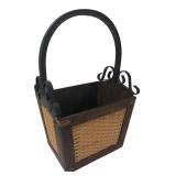 Wood & Wicker Basket with Metal Handle