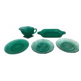 Green Pressed Glass Plates Platter & Creamer