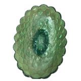 Green Carnival Glass Floral Oval Bowl