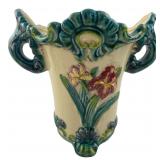 Majolica Style Floral Relief Ceramic Vase