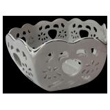 White Reticulated Ceramic Bowl Gold Trim