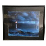 Framed Lighthouse in Storm Print