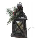 Rustic Holiday Lantern with Faux Candle 15"H