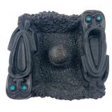 Tiki Style Black Resin Ashtray Rhinestone Eyes
