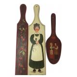 Set of 3 Folk Art Painted Wooden Wall Paddles