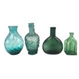 Four Assorted Green Glass Bottles & Vases