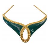 VTG Monet Teal Enamel Gold Tone Choker Necklace