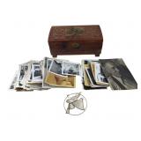 Vintage Carved Cedar Box & B&W Photo Collection
