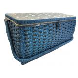 Blue Woven Sewing Basket with Tray
