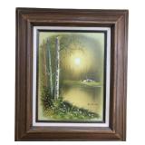 Sue Young Framed Cabin Landscape Painting