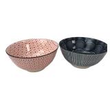 Pair of Geometric Pattern Ceramic Bowls