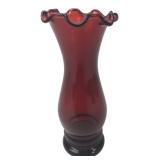 Anchor Hocking Ruby Red Glass Ruffled Vase 5.5"H