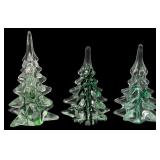 Set of 3 Clear & Green Art Glass Trees