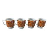 VTG Orange Flower Power Pedestal Mugs 3.5" H