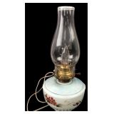 Floral Milk Glass Electric Hurricane Lamp 14"H