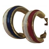 Trifari Red White Blue Enamel Hoop Earrings