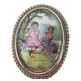 Limoges France Porcelain Courting Couple Brooch