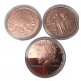 Three 1 oz .999 Fine Copper Rounds