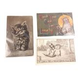 Lot of 3 Antique 1909-1910 Cat Postcards