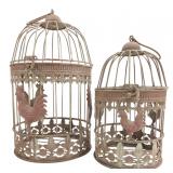 Pair of Decorative Metal Rooster Birdcages