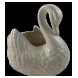 White Glazed Ceramic Swan Planter