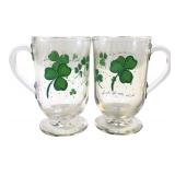 Pair of Shamrock Irish Coffee Glass Mugs