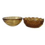 Amber Glass Controlled Bubble & Hobnail Bowls