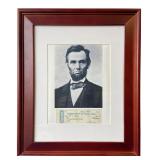 Framed Abraham Lincoln Portrait & Facsimile Check