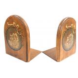 Pair of Folk Art Painted Wooden Rooster Bookends