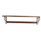 Wood Wall Shelf with Scroll Brackets & Hooks