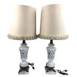 Pair Vintage Italian White Glass & Marble Table...