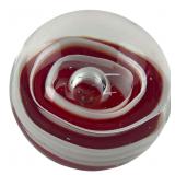 Red & White Swirl Art Glass Paperweight