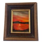 Signed Miniature Sunset Landscape Painting