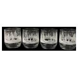Set of 4 Frosted Winter Scene Rocks Glasses