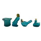 Avon Teal Glass Bird Cologne Bottles & Hat