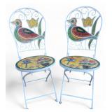 Pair of Mosaic Metal Folding Garden Chairs