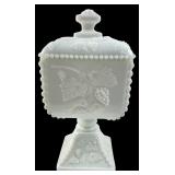 Milk Glass Grape Pattern Covered Compote