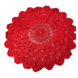 Handmade Red Crochet Tablecloth 44" Dia