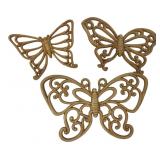 Set of 3 Faux Rattan Butterfly Wall Plaques