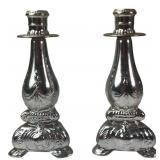 Pair Avon Silver Tone Candlestick Cologne Bottles
