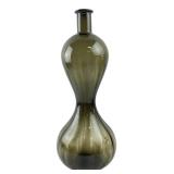Tall Olive Green Optic Art Glass Vase 17" H