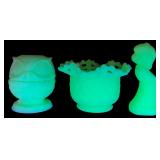VTG Satin Custard Glass Owl, Basket & Girl Lot