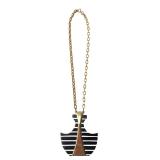 Geometric Black & Gold Tone Pendant Necklace