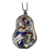 Siam Sterling Enamel Dancer Pendant Necklace