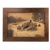 VTG Ullman Mfg Co Framed Winter Sheep Print