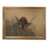 Leon Danchin Signed Etching Irish Setter & Teal