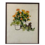 VTG Framed Floral Crewel Embroidery 16.5x20.5"